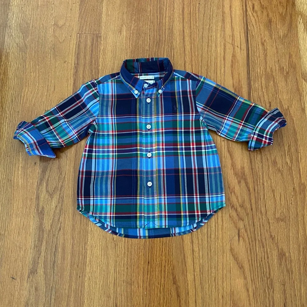 Ralph Lauren Kids Plaid Long Sleeve Shirt and chino Pants Set